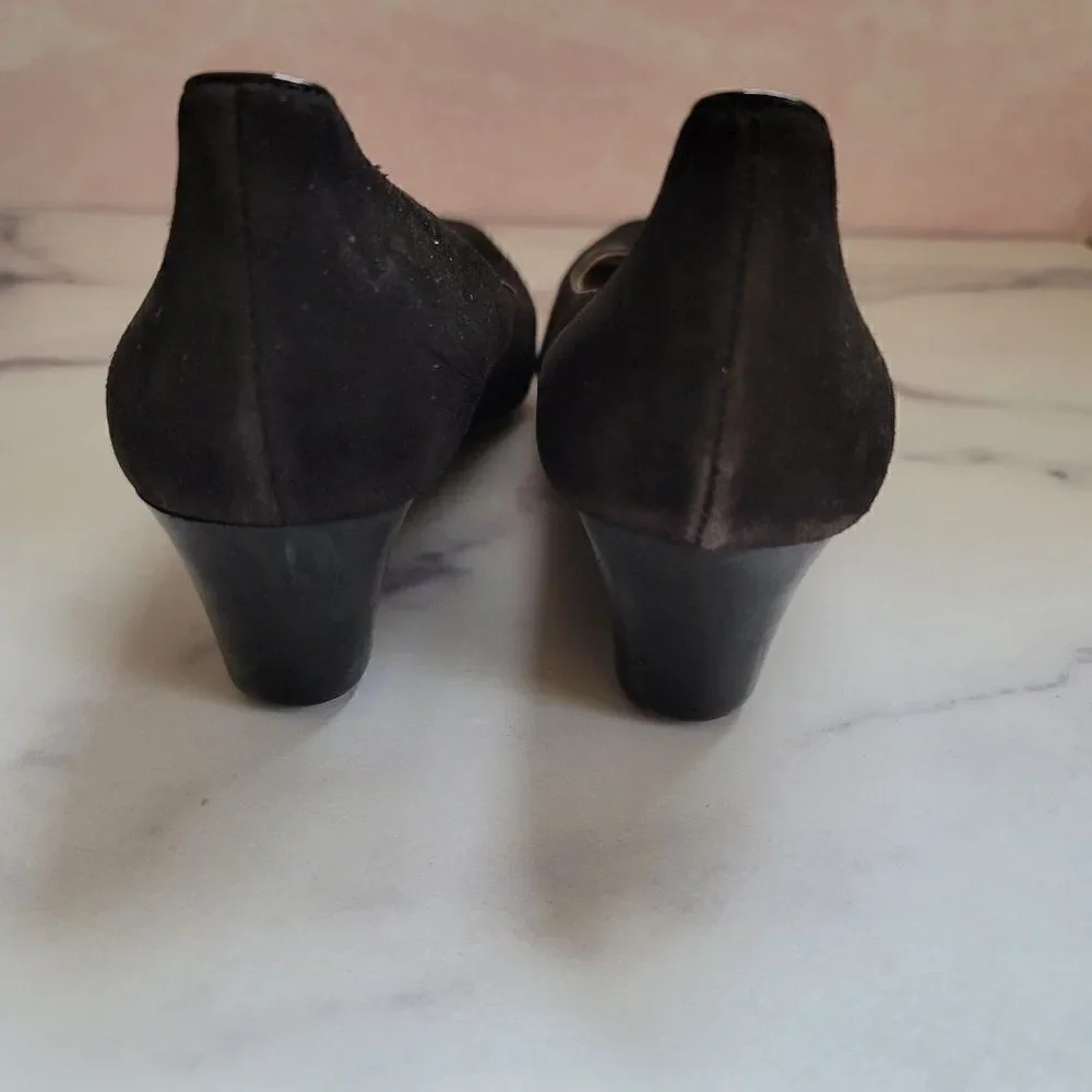 Slip on wedges black leather patent glossy heel fa